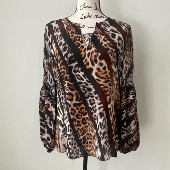 KOBI HALPERIN BLOUSE SILK FALLON MIX LEOPARD-PRINT SZ S EMBELLISHED AESTHETIC - Picture 9 of 16